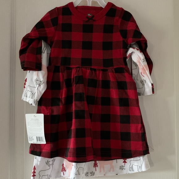 New winter holdiay 2 pack of hudson baby long sleeved dresses - Picture 2 of 3